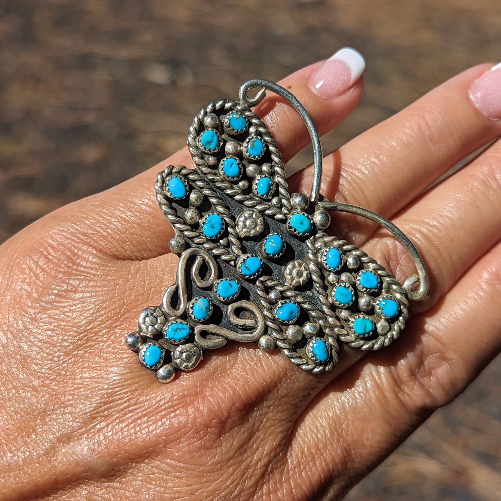 Navajo Adjustable Turquoise Dragonfly Native American Ring‎ Jewelry Sz 8US***